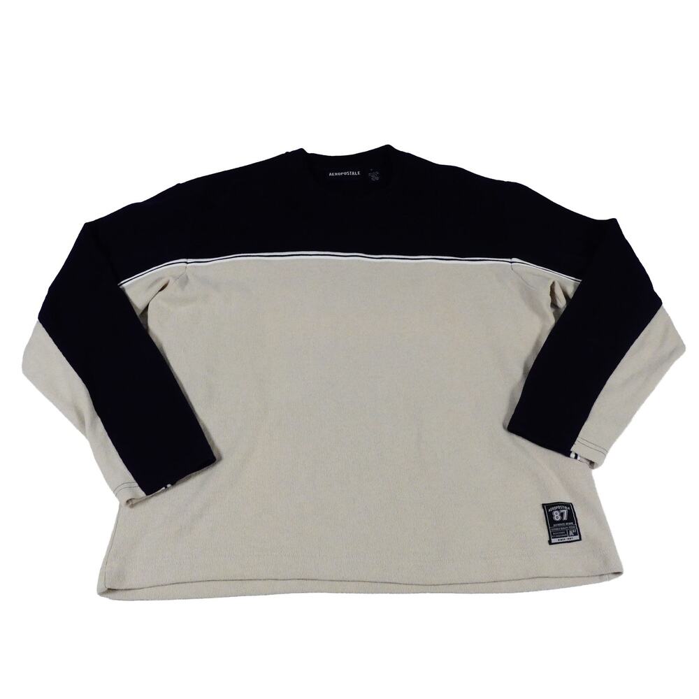 Aeropostale Y2K Vintage Crew Neck Knit Sweater Arm Striped Blue Beige Men's XL